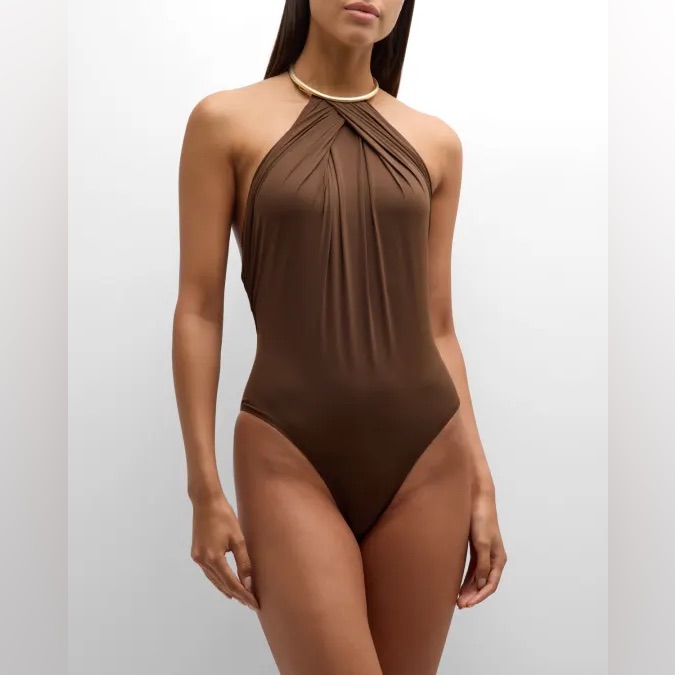 Lenny Niemeyer Draped High-Neck One-Piece Swimsuit